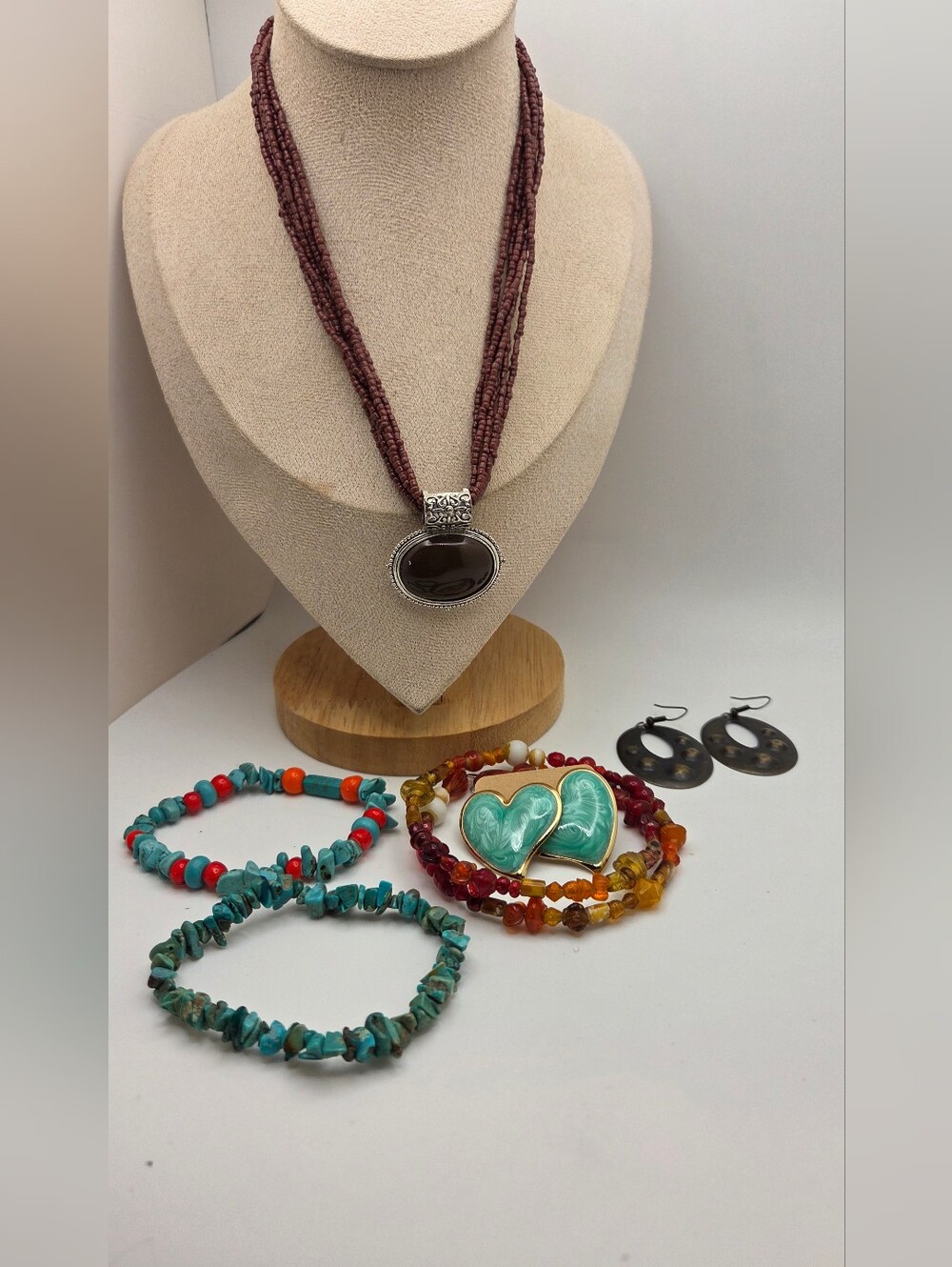 6 Pc Boho Jewelry Lot Southwestern Turquoise Chip Bracelets Seed Bead Necklace